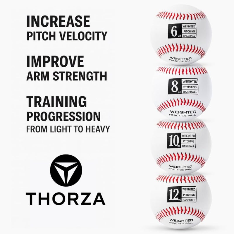 Thorza Weighted Baseballs for Pitching & Throwing Training - Velocity Building Balls for Hitting Practice & Strength Development - Youth to Pro, (6,8,10 and 12 Oz) - Set of 4 (9" Balls) - Image 3